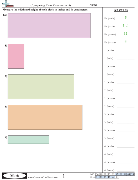 2.md.2 Worksheets - Comparing Two Measurements (Width & Height) worksheet